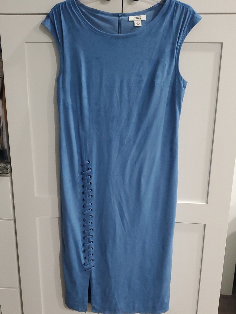 Cato Blue Sleeveless Midi Dress with Side Lace-Up